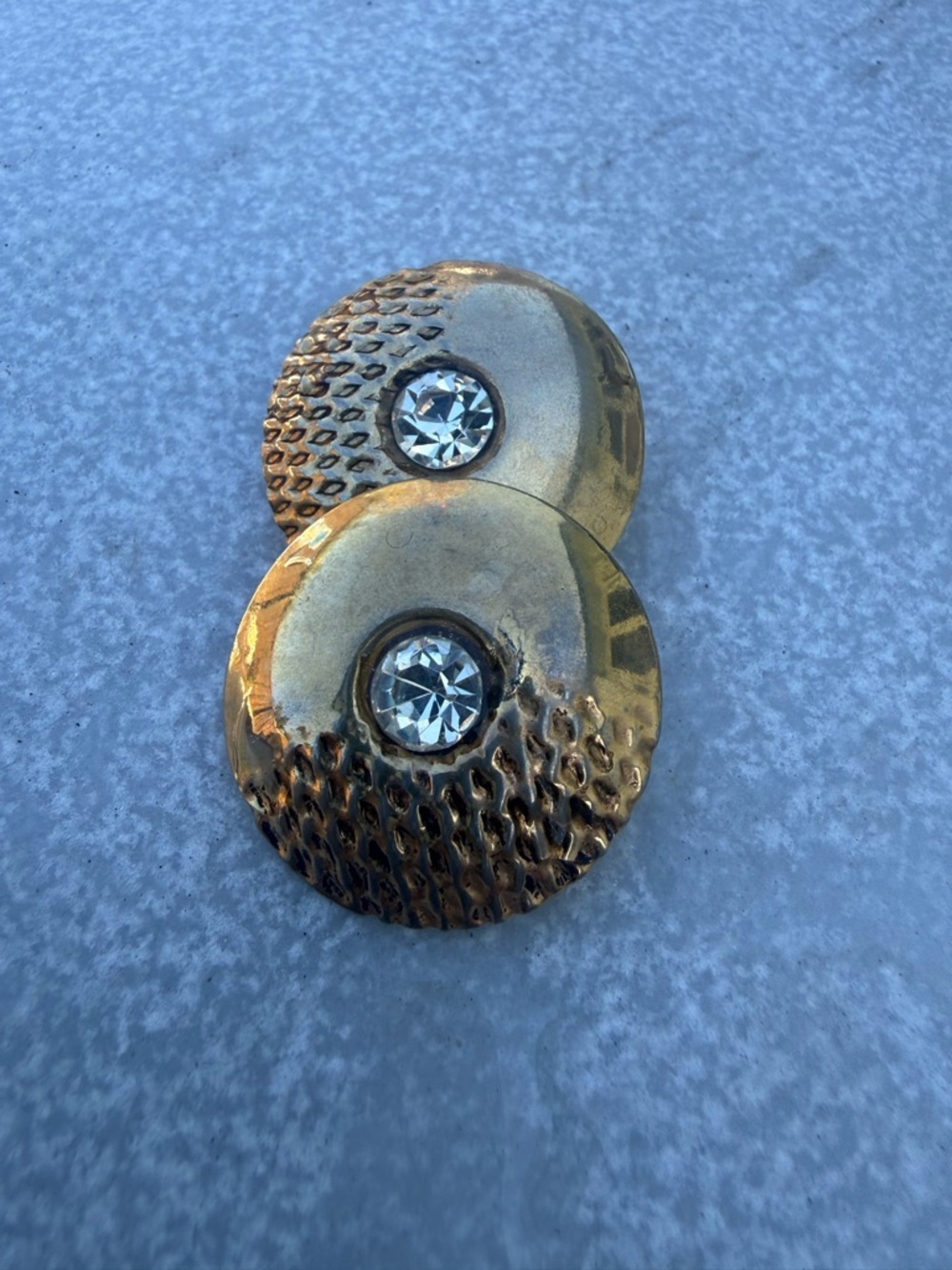 Vintage Italian Gold-Tone Round Earrings with Clear Crystals